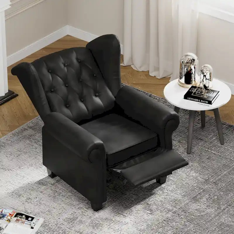 Poltrona reclinabile regolabile nera da 35" con trapuntatura - Pelle tecnica, capacità 300 libbre