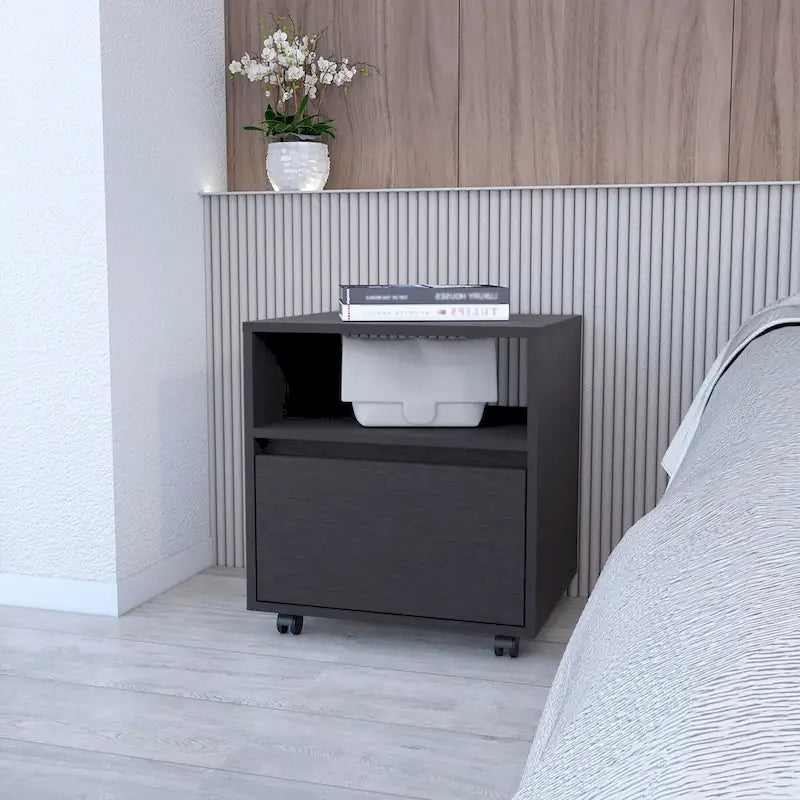 Comodino Contemporaneo con Ampio Cassetto e Ripiano Superiore Aperto